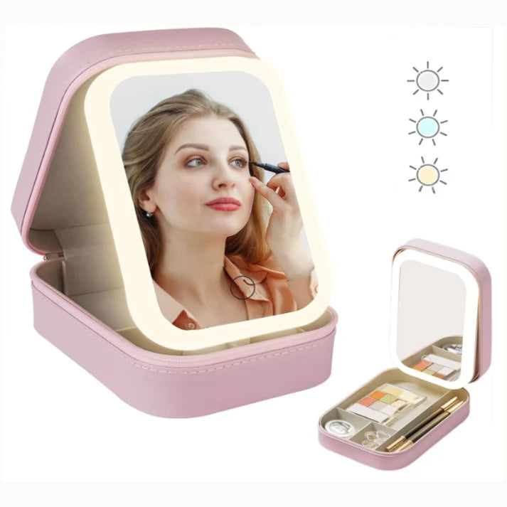 🧳 Travel Makeup Case with LED Lighted Mirror | Portable Cosmetic Organizer