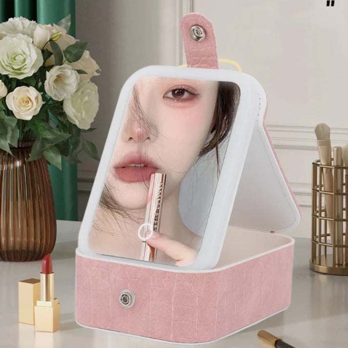 🧳 Travel Makeup Case with LED Lighted Mirror | Portable Cosmetic Organizer