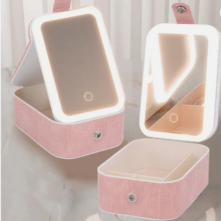 🧳 Travel Makeup Case with LED Lighted Mirror | Portable Cosmetic Organizer