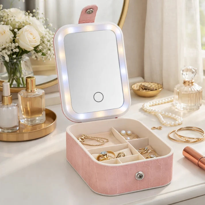 🧳 Travel Makeup Case with LED Lighted Mirror | Portable Cosmetic Organizer