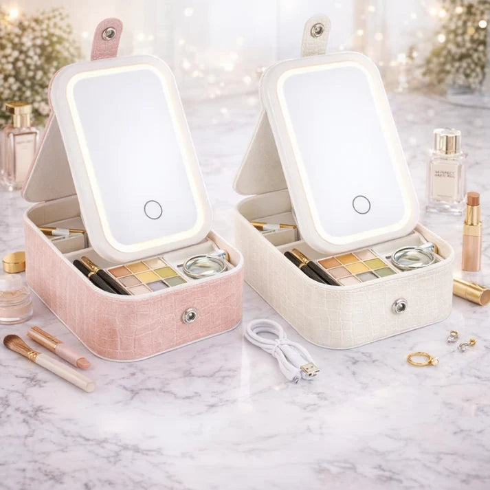 🧳 Travel Makeup Case with LED Lighted Mirror | Portable Cosmetic Organizer